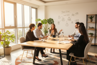 NR-1 em condomínios: síndico reunido com a equipe discutindo saúde mental no trabalho