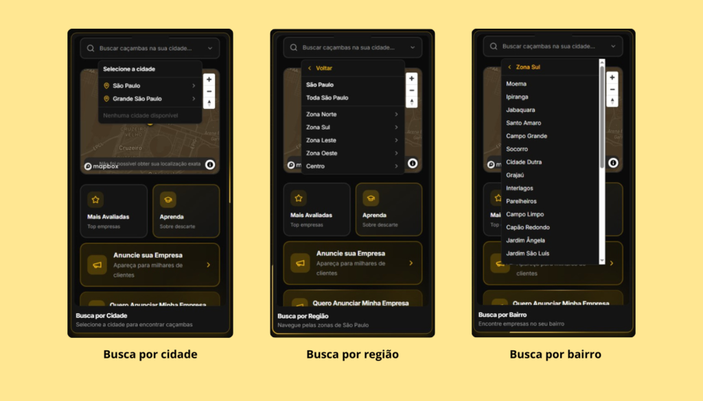 aplicativo de aluguel de caçamba